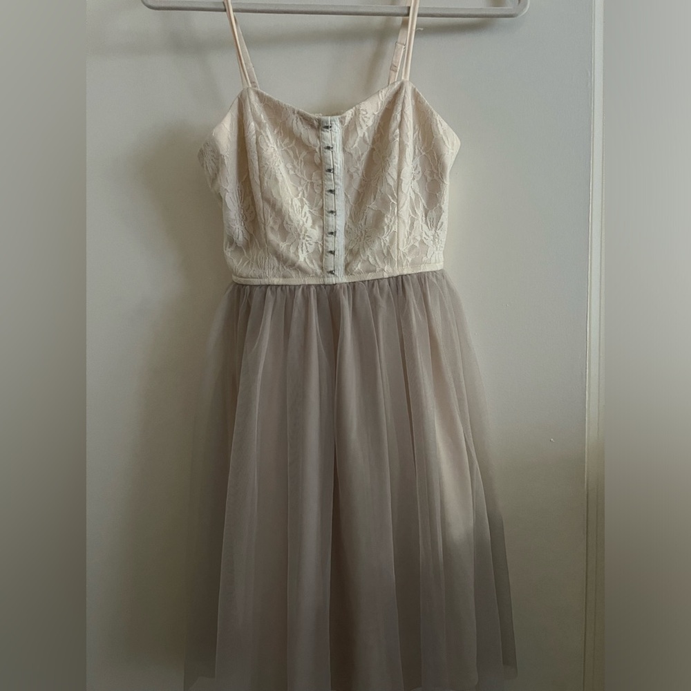 Xhilaration babydoll mini dress with faux corset, lace, & tulle, size small